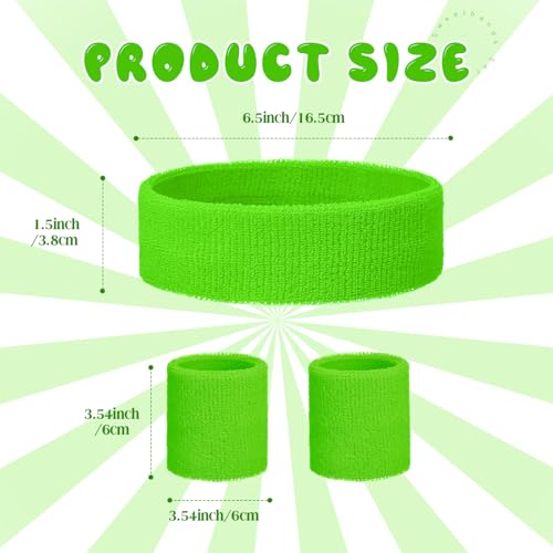 Bememo 36 Pcs Neon Sweatbands Set Soccer Party Favors Cotton Headbands Wristband Sweat Bands Soccer Mom Essentials for Football Fans Sporting Events 80 90s Glow Party - color: Neon Green, size: Small