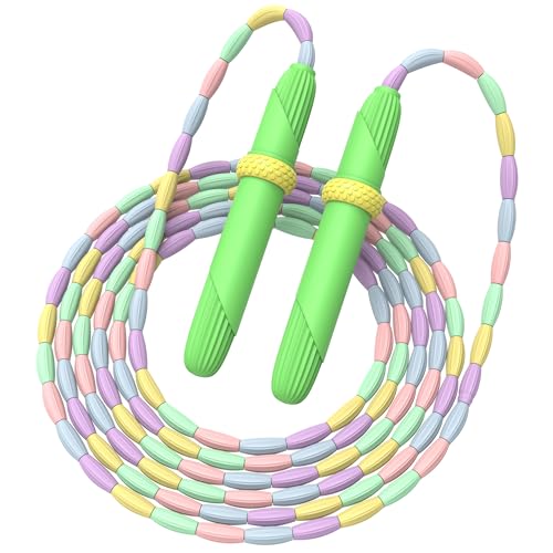 Beaded Jump Rope 1 Pack/2 Pack, ACEONE Segmented Skipping Rope for Kids Adults, Adjustable Tangle-Free Toddler Jumping Rope for Fitness Exercise Training - color: Green+Blue