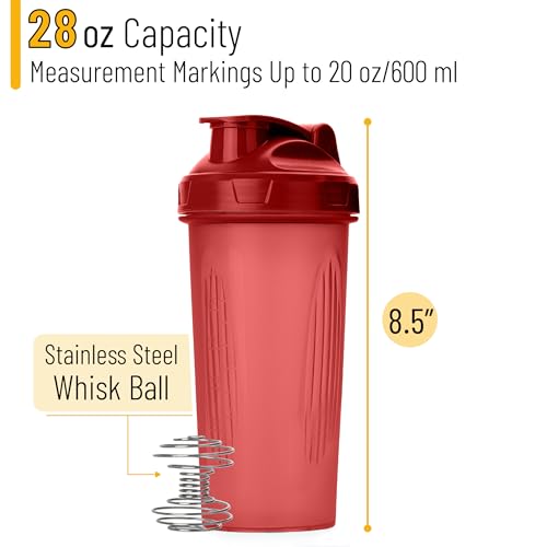 Mr. Pen- Shaker Bottles for Protein Mixes, 28 oz | Leak Proof Shaker Cups with Stainless Steel Wire Whisk Ball for Protein Shakes and Pre Workout - color: Red