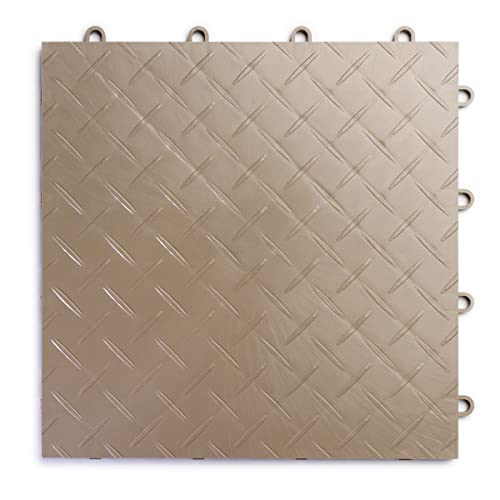 Big Floors RaceDeck Garage Floor Tiles, Interlocking Garage Flooring, Diamond Plate Pattern Heavy-Duty Copolymer Modular Tile (Beige, 24 Pack of 12 x 12" Tiles, 24 Sq Ft) - color: Beige, size: 24 Pack