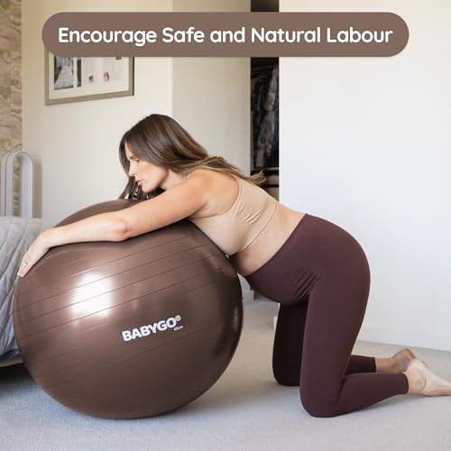 BABYGO Birthing Ball - Pregnancy Yoga Labor & Exercise Ball & Book Set Trimester Targeting, Maternity Physio, Birth & Recovery Plan Included Anti Burst Eco Friendly - color: Mocha, size: 65cm - Manual