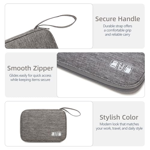 Electronics Organizer Travel Case - Water-Resistant Tech Bag for Cables, Chargers & Cord Management - Small Portable Pouch for Travel Accessories, Gear Bag for Airplane & Business - color: gray, size: S