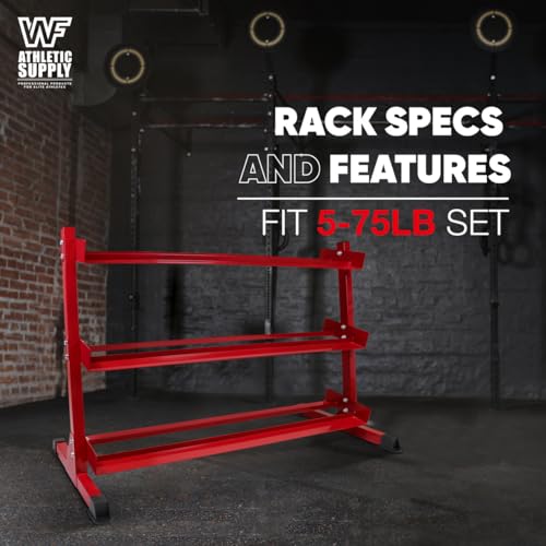 WF Athletic Supply Heavy-Duty Dumbbell Rack Stand, Weight Rack for Home Gym, Weight Holder, Available Sizes for Storage 5-50LB or 5-75LB Dumbbell Pairs, Black/Red/Green/Blue, RACK ONLY - color: Blue