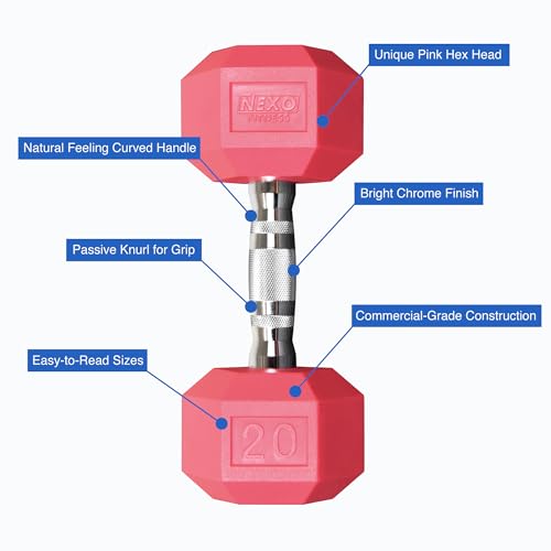 NEXO Pink Rubber Hex Dumbbells Commercial Grade Rubber Hex Dumb Bell Weight - style: 3 Pounds, Pair