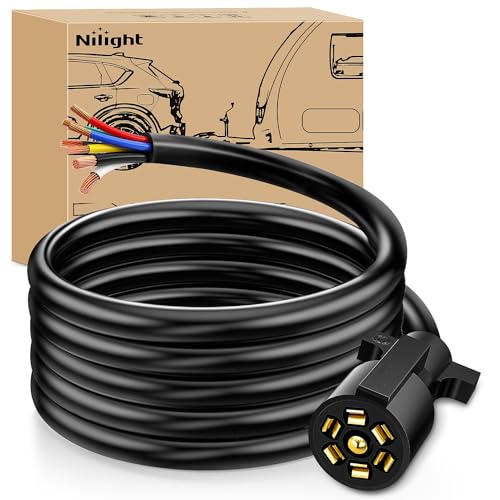Nilight 12Feet 7way Heavy Duty 7 Pin Plug Inline Trailer Cord for Truck Camper Blade Molded RV Cable Wire Weatherproof & Corrosion Resistant-12FT, 2 Years Warranty - color: RV Standard Trailer Cord 12FT w/Plug