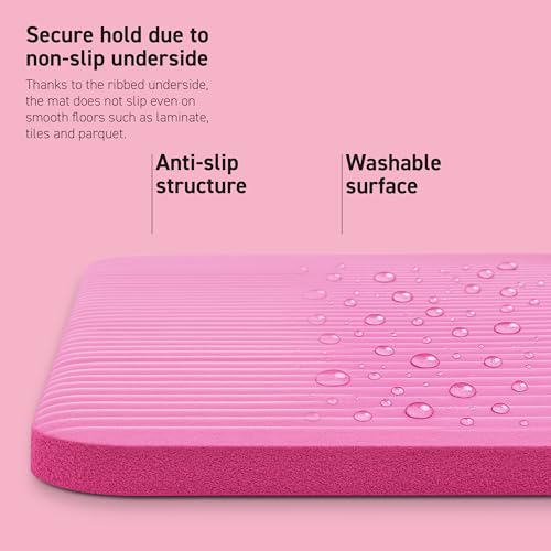 MSPORTS Yoga Mat Premium Non Slip Thick – Extra Comfortable Exercise Mat for Home Workouts, Pilates, Stretching & Gym – Cushioned NBR Foam, Gym Mat with Strap, for Women & Men - color: Pink