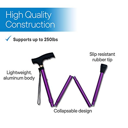 RMS Folding Cane - Foldable Walking Cane with Adjustable Height - Collapsible and Lightweight - Soft Ergonomic Handle for Comfortable Grip - Portable Walking Stick for Mobility Aid - color: Lavender