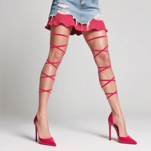 PENTA ANGEL Rave Leg Wraps Elastic Leg Grater Straps Legging Costume Accessories for Women Concert Festival Halloween Outfit - color: Rose Red