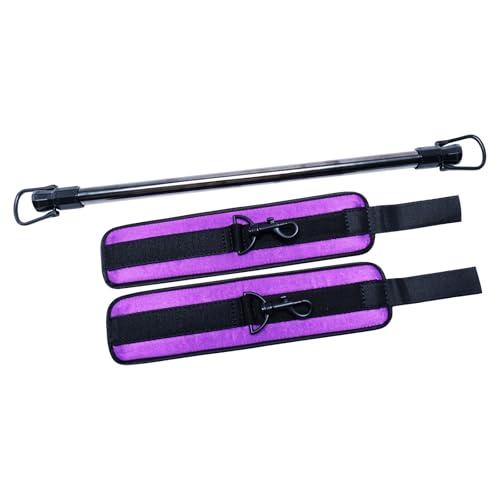 Spreader Bar Stainless Steel Vintage Black Bar with 2pcs Adjustable Straps,Sports Aid Training Fitness Gear Pilates Aid Kit, Home Restore Pilates Indoor Yoga Set - style: Fixed Black+PU Purple Kit