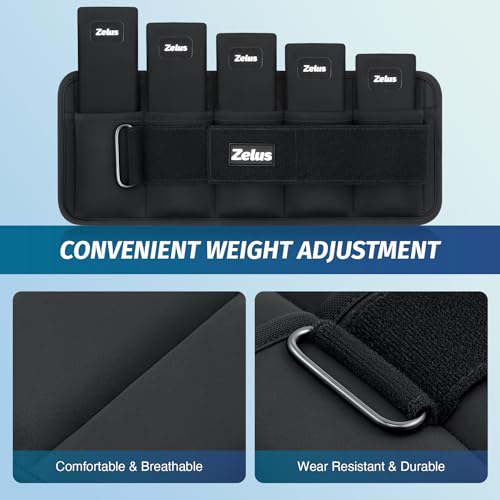 ZELUS Ultra Thin Adjustable Ankle Weights, 4/7/10 lb Fully Adjustable, Filled with Soft Iron for Slim Fit, Leg Weights for Women Men, Strength Weighted for Gym Home Yoga Walking Running Pilates - size: 1-5 lbs each (10 lbs pair)