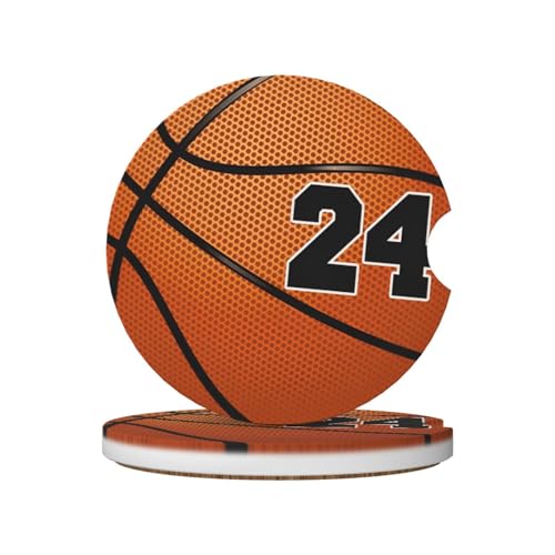 Basketball No 24 Car Coasters for Cup Holders, 2 Pack Absorbent Ceramic Drink Cup Coaster for Women Men, Auto Interior Accessories - color: T1