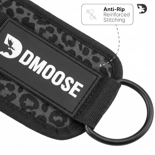 DMoose Ankle Strap for Cable Machine - One Size Fit with Premium Padding, Workout Kickback Ankle Cuffs, Ankle Bands for Working Out, Booty Workouts, Leg Extension, Hip Abductors & Lower Body Exercises - color: Black Leopard - Single