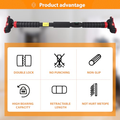Garvee 27-42in Adjustable Pull Up Bar for Doorway Without Screws, Pull Up Bar with Level Meter and Auto Lock, Heavy Duty 440 LBS for Home Gym Strength Training and Upper Body Workout