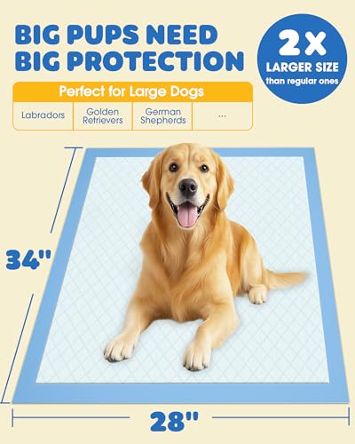 50-Pack Extra Large Pee Pads - 34" x 28" Puppy Pads for Dogs with 6-Layer Leakproof Protection, Disposable and Quick-Dry Dog Pads with High Absorbency for Easy Potty Training - size: 34" x 28" - 50 Packs, regular