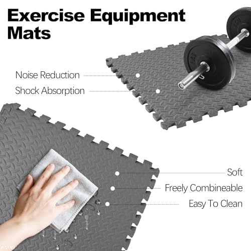 Elevon Puzzle Exercise Gym Flooring Mat, EVA Interlocking Foam Tiles Workout Mat for Home Gym, Fitness Equipment, MMA, Gymnastics, Shock-Absorbing Exercise Mat, Multi-Color - color: Grey, style: 3/4"Th, 24 Tiles (96 Sq Ft)