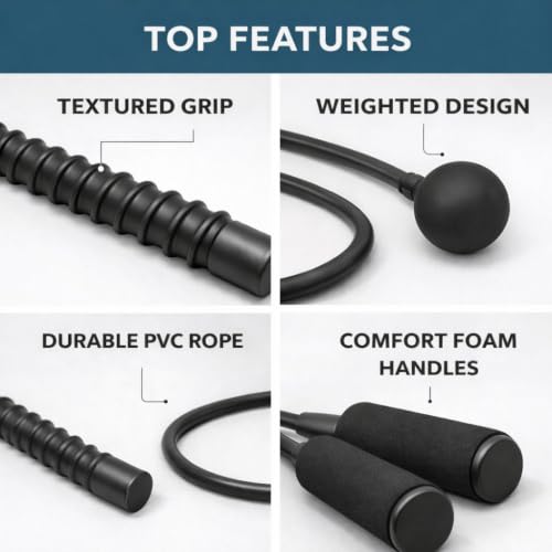 Ropeless Battle Ropes & Weighted Ropeless Skipping Rope Set, Portable Home Gym Equipment for HIIT Cardio Fitness Training, Fat Burning Strength Workout Gear