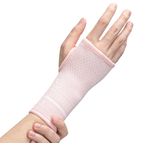 INDEEMAX Copper Wrist Compression Sleeve 1 Pair, Comfortable Hand Brace Support for Arthritis, Tendonitis, Sprains, Workout, Carpal Tunnel - Left & Right - Women and Men (Pink, S)
