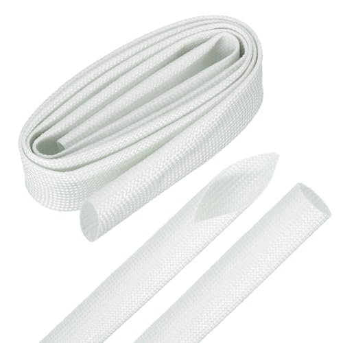 MECCANIXITY 3ft Braided Cable Sleeve, 5/8" ID 200C Heat Resistant 1500V Fiberglass Wire Insulation Cord Protector Organizer Wires Management for Motor Engine Fuel Line, White - color: White, size: 3ft-16mm