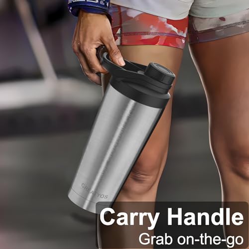 Greatyos Stainless Steel Shaker Bottle with Noise-Free Design - Patented 24 oz Insulated Metal Shakers Bottles Cup for Protein Mixes and Pre Workout 100% Leak Proof (Steel) - color: Steel