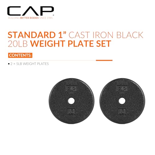 CAP Barbell Standard 1-Inch Cast Iron Weight Plates - Singles & Sets | 1.25-50 lbs | Multiple Options - color: Black, size: 10 lb - Set of 2