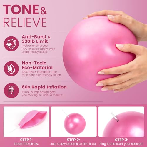 Pilates Kit for Women 13PCS, Pilates Ring Ball Resistance Bands Workout Set | Pilates equipment set for women and beginners, at home pilates kit for mat workouts, toning, stretching and strength training - color: Pink