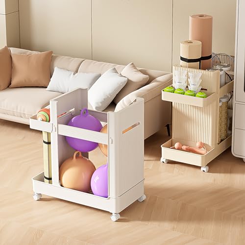 Weight Rack Stand with Wheels, ABS Workout Equipment Storage Rack with Tray, Yoga Mat, Dumbbells & Foam Rollers Storage Organizer, for Home, Hotel, Commercial Gym (White)