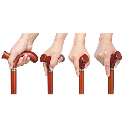 Wooden Walking Cane with 5 Height for Men and Women, Handmade Wood Cane with Comfort Grip Handle, Supportive Mobility Aid for Seniors, Fashionable & Classic Lightweight Stick - color: Brown, size: 38inch