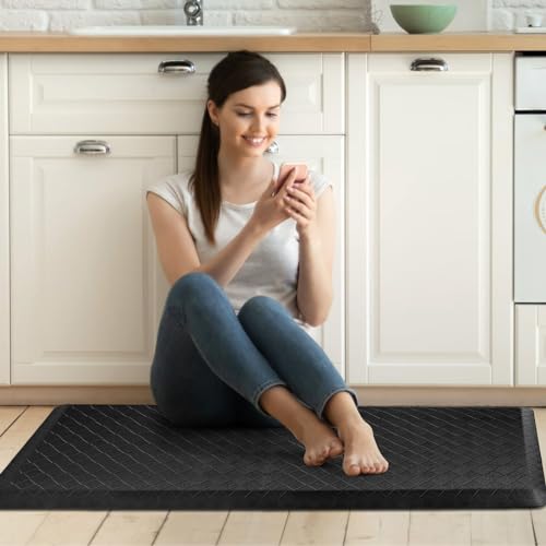 HappyTrends Kitchen Floor Mat - 4/5 Inch Thick Anti-Fatigue Kitchen Rug,Waterproof Non-Slip Kitchen Mats and Rugs Heavy Duty Ergonomic Comfort Rug for Kitchen,Office,Sink,Laundry,(22"x54", Black) - color: Black, size: 54"L x 22"W x 0.8"Th