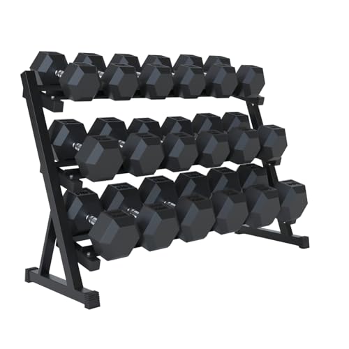 Rubber Hex Dumbbell Set with Rack, 8/10/12/15/20 Pair (450/550/780/1200/1550/2100 lbs total) Weight Rack with Dumbbells for Home Gym & Strength Training - color: (55-100 LB) 1550 LBS Dumbbells with Rack