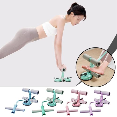 Sit Up Bar with Dual Suction Cups, 3-Level Adjustable Height Ab Workout Equipment for Home Gym, Double-Layer NBR Foam Pad for Foot Holder, Portable Core Strength Trainer for Men Women - color: Blue