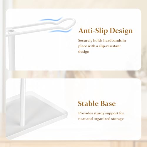 Headband Holder Organizer, 2-Tier T-bar Storage Stand with Tray for Hair Accessories Hairband Hair Clip, for Girls Women, White - color: White-white