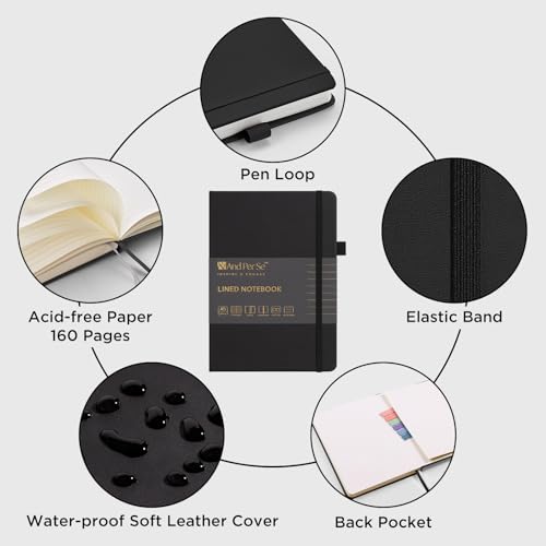 &And Per Se 10-Pack Lined Notebooks, A5 Hardcover, 160 Pages 100gsm Thick Paper, Office Supply Bulk Order, Corporate New Hire Kits, Breakroom Essentials – College Ruled, 10 Units (Black) - color: Black, style: 10 Pack-Lined