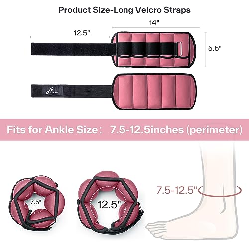 Sportneer Adjustable Ankle Weights Set - 1 Pair (2-10 lbs) Removable Sandbags for Women & Men, Comfortable Neoprene Leg Weights for Walking, Running, Pilates, Yoga, Home Workout & Physical Therapy - color: Peach Pink