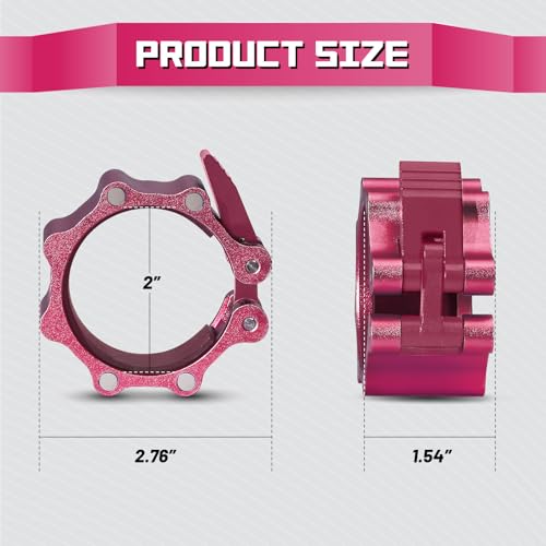 RitFit 2-Inch Magnetic Barbell Collars Locking Clamps - Heavy Duty Aluminum Alloy, Quick Release with Non-Slip TPR Pads for Olympic Weightlifting Powerlifting Training (Pair) - color: Pink