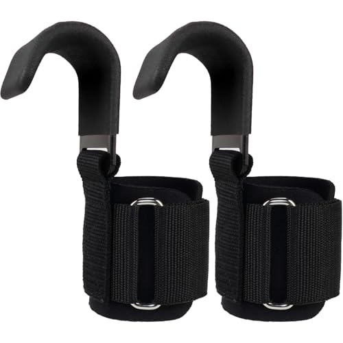 Weight Lifting Hooks With Wrist Straps For Deadlifts & Pull Ups | 3mm Steel Hooks, Rubber Coated Grip, 4mm Neoprene Padding, Deadlifts, Rows, Pull Ups & Shrugs - color: Black