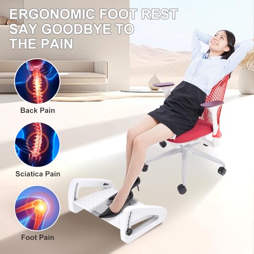 Foot Rest for Under Desk At Work - Six Heights Adjustable Under Desk Footrest - Ergonomic Foot Stools for Under Office Desks - Desks Foot Rest with Massage Rollers - Leg Rest for Chair (White) - color: White