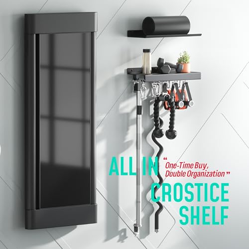 2-Tier Metal Shelf Compatible with Tonal 1& Tonal 2 Accessories | Floating Shelf Organizer for Home Gym Storage, T-Locks Adapter Bracket Hanger, Wall Mounted Rack with Hooks, Workout Holder