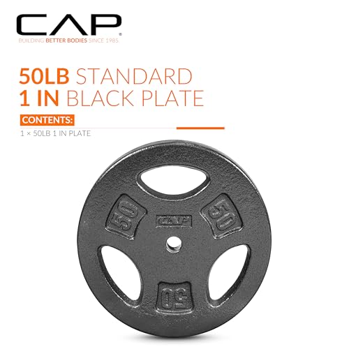 CAP Barbell Standard 1-Inch Grip Weight Plates - color: Black, size: 50 lbs Plate Pack (x1)