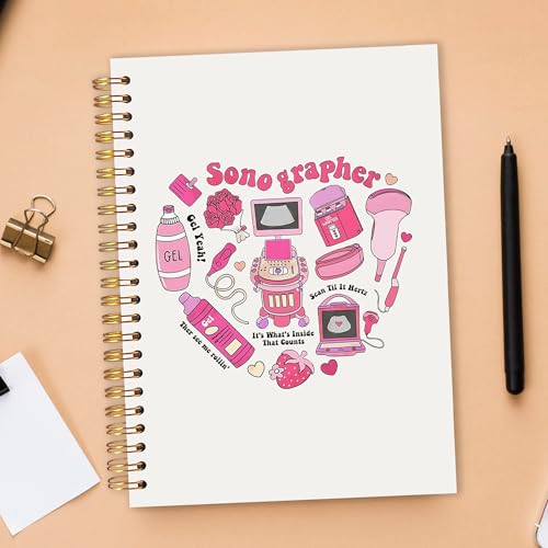 Sonographer Gifts Spiral Notebook 5.5x8.3 in, Ultrasound Tech Gifts for Women, Preppy Hot Pink Sonography Nurse Medical Hardcover Notebook Journal for Women Work - color: Preppy Hot Pink Sonography Nurse Medical