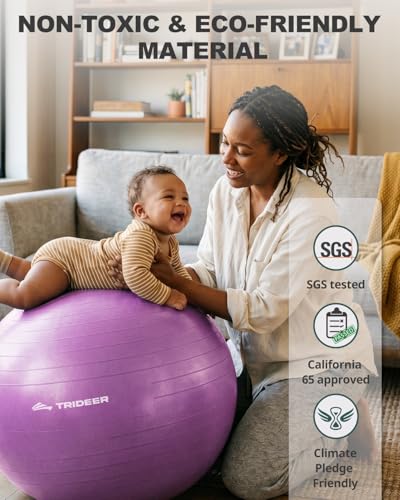Trideer Yoga Ball for Exercise, Pilates, Core & Balance Training, Stability Ball for Pregnancy & Birthing Prep, Physical Therapy, Daily Stretching, Office Chair for Active Sitting, Quick Pump Included - color: Bellflower Purple, size: L(23-26ines/58-65cm)