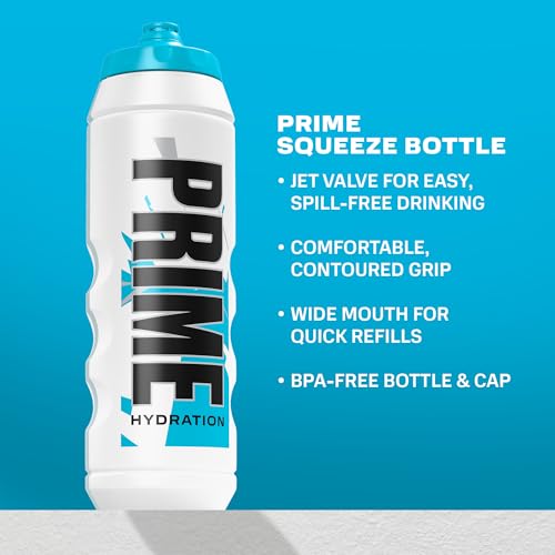 PRIME 32 oz Blue Chill Squeeze Sports Water Bottle, BPA Free, Dishwasher Safe, Easy-Grip Ergonomic Leakproof Design, Fast Hydration for Gym, Cycling, Running - color: Blue Chill