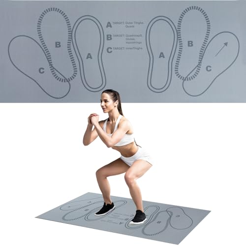 Squat Mat with Foot Position,Large Squat Target Pad 30'' X 13.8'',4mm Thickness Squat Mat Foot Positioning, Exercise Mat for Squats, Leg and Abdominal Workouts - color: Grey