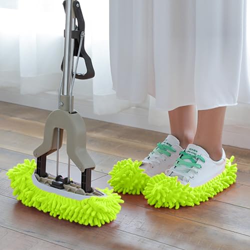 Mop Slippers Shoes for Women Men Foot Dust Duster Microfiber Dust Hair | Reusable Sweeper Cleaning Tool for House Bathroom Kitchen - color: Green, size: F