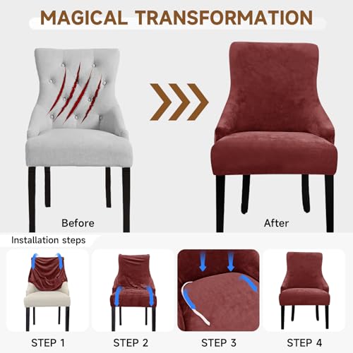 Velvet Wingback Dining Chair Cover Soft Stretch Accent Chair Cover Slipcover Thick Plush Wing Back Chairs Covers Furniture Protect Washable Chairs Protector Covers for Dining Room (Wine, 2) - color: Wine
