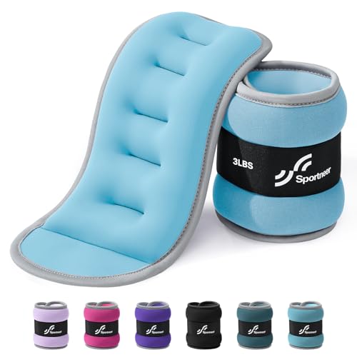 Sportneer Ankle Weights Wrist Weights Pair of 1/2/4/6/10 LBS for Men Women Kids Strength Training Wrist and Ankle Weights Set with Reflective Strips for Dancing Running Walking Fitness Workout Gym - color: Glimmer Blue, size: 3 lbs x 2