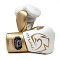 RIVAL Boxing RS100 Professional Lace-Up Sparring Gloves, Handcrafted with Super-Rich Microfiber PU, Ergonomically Designed to Perfectly Fit Your Hand - color: White/Gold, size: 16 oz.