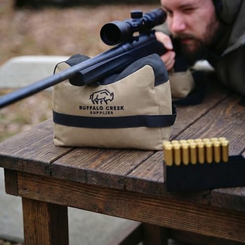 Buffalo Creek Supplies All Weather Durable Front and Rear Shooting Rest Bags, Rifle Rest Sand Bag for Bench Rest Shooting, Hunting, Target & Competitive Sports Shooting-Unfilled - color: Coyote Brown
