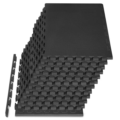 ProsourceFit Weaved Pattern Extra Thick Exercise Puzzle Mat 1-inch, EVA Foam Interlocking Tiles for Protective, Cushioned Flooring for Home and Gym Equipment; Black, 48 SQ FT, 12 Tiles - color: Black, size: 12 Pack (48 SQ FT)