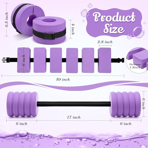 Soulchen Pool Exercise Set Including Long Aquatic Exercise Dumbbells,Pool Ankle Weights,Swim Belt,Water Aerobics Water Aerobics Equipment Set for Full Body Swim Training Kit - color: Purple, size: Middle