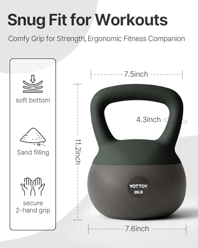 YOTTOY Soft Kettlebell, Set for Strength Training Kettlebells & Home Workouts, Soft-Sided Cushioned Base, Wide-Handle - Ideal for Men, Women, & Beginners - color: 20LB-Green